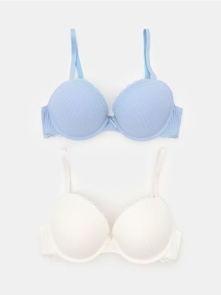 Bawełniane prążkowane biustonosze push-up z koronką 2 pack - wielobarwny. Biustonosze Sinsay, bez wzorów, z bawełny. Za 35.99 zł.