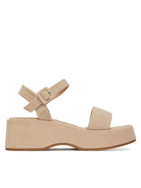 DeeZee Sandały DXJ220515 Beżowy. Brązowe sandały damskie DeeZee, bez wzorów, z materiału, bez obcasa, na koturnie, bez zapięcia. Za 139.99 zł.