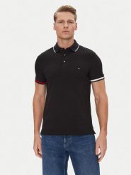 Tommy Hilfiger Polo Flag Cuff MW0MW38458 Czarny Slim Fit. Czarne koszulki polo męskie Tommy Hilfiger, m, bez wzorów, z bawełny, bez ramiączek. Za 239.99 zł.