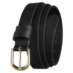 Elegancki pasek damski ze skóry naturalnej w czarnym kolorze ze złotą, klasyczną klamrą - Peterson. Czarne paski damskie Peterson, bez wzorów, ze skóry, eleganckie. Za 45.00 zł.