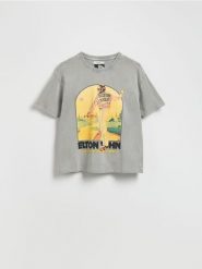 T-shirt z nadrukiem Elton John - jasnoszary. Szare t-shirty damskie Reserved, l, bez wzorów, z bawełny, bez kołnierzyka. W wyprzedaży za 39.99 zł.