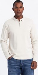 Longsleeve męski polo z zapinanym na zamek kołnierzykiem kremowy V3 OM-POLS-0130 L. Białe bluzki z długim rękawem męskie Ombre, l, bez wzorów, bez ramiączek. Za 240.55 zł.