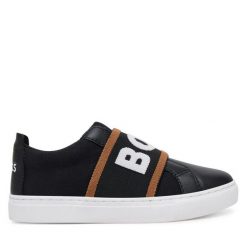 Sneakersy BOSS. Czarne trampki i tenisówki chłopięce Boss, bez wzorów, bez zapięcia. Za 379.99 zł.