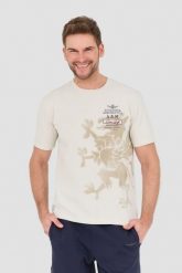 AERONAUTICA MILITARE Beżowy bawełniany męski t-shirt M.C., Rozmiar XXL. Brązowe t-shirty męskie Aeronautica Militare, l, bez wzorów, z bawełny, bez kołnierzyka. W wyprzedaży za 229.99 zł.