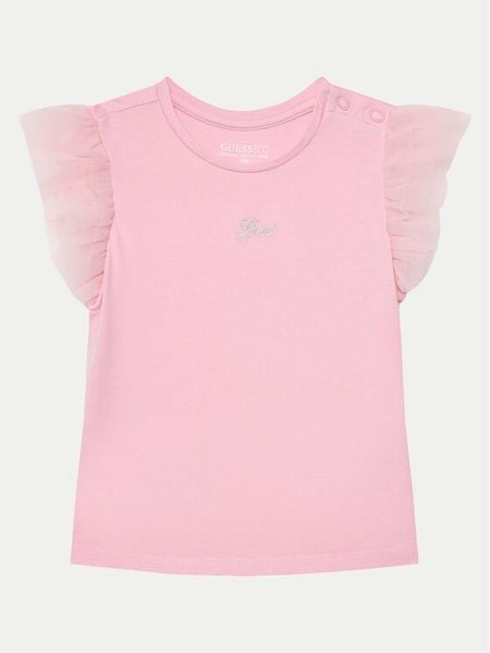 Guess Bluzka K5GI18 K6YW4 Różowy Regular Fit. Czerwone bluzki dla dziewczynek Guess, z aplikacjami, z bawełny, bez ramiączek. Za 59.99 zł.