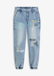 Dżinsy barrel, średni stan, wygodna talia. Niebieskie jeansy damskie bonprix. Za 169.99 zł.