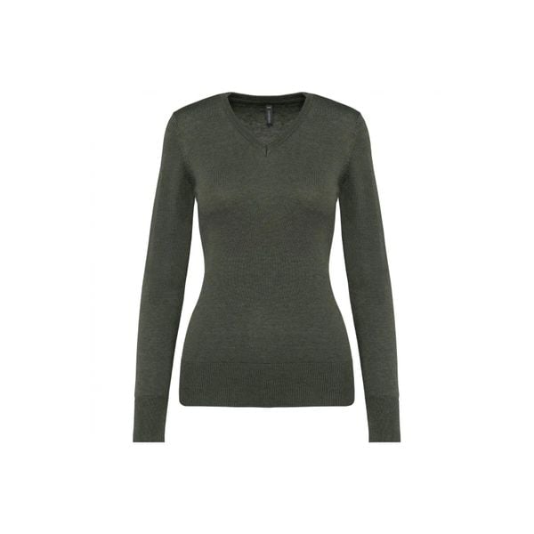Damski sweter v-neck Kariban. Szare swetry damskie KARIBAN, xs, bez wzorów, z bawełny, eleganckie, bez kołnierzyka, bez ramiączek, bez kaptura. Za 136.00 zł.