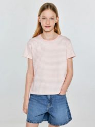 Koszulka dziewczęca w paski różowa Mica 600. Czerwone bluzki dla dziewczynek Big Star, bez wzorów, z bawełny, bez kołnierzyka, bez ramiączek. Za 59.99 zł.
