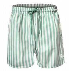 Męskie Spodenki Plażowe (Kąpielowe) - Pako Jeans - Jasnozielone w Prążek. Zielone kąpielówki męskie Pako Jeans, l, bez wzorów, z jeansu, żeglarskie. Za 75.00 zł.