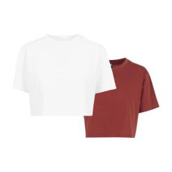 Krótka Koszulka Damska Oversize (zestaw 2 Sztuk). Brązowe koszulki sportowe damskie Urban Classics, m, bez wzorów, bez kołnierzyka, bez ramiączek, trekkingowe. Za 84.99 zł.