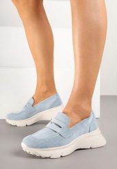 Niebieskie Półbuty Mokasyny na Grubej Podeszwie Viannae. Niebieskie mokasyny damskie Born2be, z aplikacjami, z jeansu, eleganckie, bez obcasa, bez zapięcia. Za 109.99 zł.
