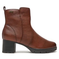 Botki Jana. Brązowe botki damskie JANA, bez obcasa, na słupku, bez zapięcia. Za 319.99 zł.