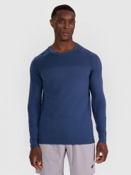 4F Longsleeve treningowy bezszwowy męski - granatowy L/XL. Niebieskie koszulki sportowe męskie 4f, l, bez wzorów, z materiału, klasyczne, bez kołnierzyka. Za 149.99 zł.