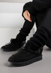 Czarne Śniegowce na Grubej Podeszwie z Futerkiem i Przeszciami Linafra. Czarne śniegowce i trapery damskie Born2be, z jeansu. Za 99.99 zł.