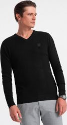 Ombre Elegancki sweter męski z dekoltem w serek - czarny V1 OM-SWBS-0107 XL. Czarne swetry przez głowę męskie Ombre, m, bez wzorów, bez kołnierzyka. Za 119.99 zł.