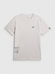 4F T-shirt regular z nadrukiem męski - biały XXL. Białe t-shirty męskie 4f, m, bez wzorów, z materiału, klasyczne, bez kołnierzyka. Za 79.99 zł.