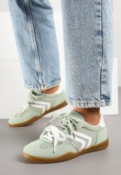 Jasnozielone Sneakersy Tenisówki z Geometrycznym Motywem Telanilia. Zielone trampki i tenisówki damskie Born2be, bez wzorów, z jeansu, eleganckie, bez zapięcia. Za 89.99 zł.