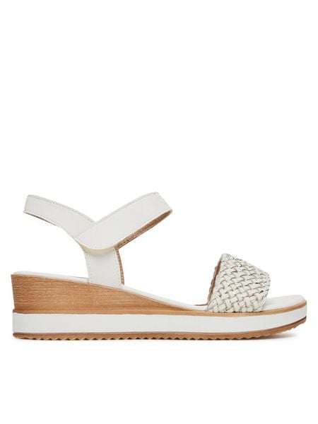 Remonte Sandały D6465-80 Biały. Białe sandały damskie Remonte, bez wzorów, ze skóry, bez obcasa, na koturnie, bez zapięcia. Za 303.99 zł.