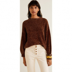 Mango - Sweter Saeta. Brązowe swetry damskie Mango, z dzianiny, z okrągłym kołnierzem. Za 119.90 zł.