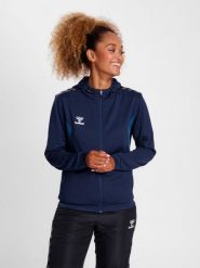 Damska bluza dresowa z kapturem Hummel Authentic Pl. Niebieskie bluzy sportowe damskie Hummel, s, bez wzorów, z dresówki, z kapturem, na fitness i siłownię. Za 249.90 zł.