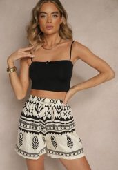 Czarno-Kremowe Wiskozowe Szorty High Waist ze Wzorem Boho Lunadora. Czarne szorty damskie Renee, na lato, m, bez wzorów, z wiskozy, boho, z podwyższonym stanem. Za 39.99 zł.