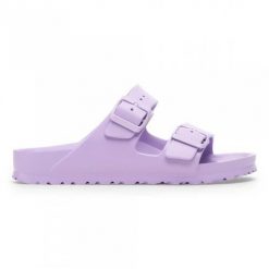 Klapki damskie Birkenstock Arizona Eva. Fioletowe klapki damskie Birkenstock, bez wzorów, z materiału, bez obcasa. Za 344.00 zł.