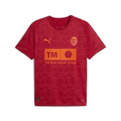 Koszulka wyjazdowa Valencia CF 2025/26. Czerwone koszulki sportowe męskie Puma, bez wzorów, bez kołnierzyka, bez ramiączek, do piłki nożnej. Za 422.50 zł.
