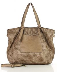 Shopperka pleciona MARCO MAZZINI beż taupe v243c. Torebki do ręki damskie bez wzorów, ze skóry, vintage, duże, bez dodatków. Za 597.55 zł.