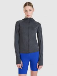4F Bluza do biegania w terenie rozpinana z kapturem damska - szara M/L. Szare bluzy damskie 4f, l, bez wzorów, z dzianiny, z kapturem. W wyprzedaży za 99.99 zł.
