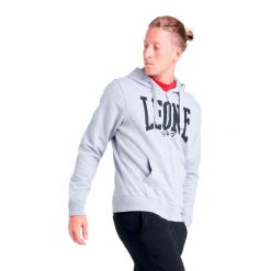 Męska bluza z kapturem zapinana na zamek i dużym, prostym logo. Szare bluzy męskie LEONE 1947 APPAREL, m, bez wzorów, z bawełny, z kapturem. W wyprzedaży za 136.83 zł.