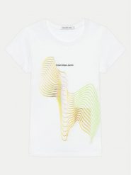 Calvin Klein Jeans T-Shirt Meta Min Graphic IG0IG02427 Biały Slim Fit. Białe t-shirty i topy dla dziewczynek Calvin Klein Jeans, bez wzorów, z bawełny, bez ramiączek. Za 169.99 zł.