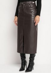 Czarna Długa Spódnica High Waist z Imitacji Skóry z Dodatkowym Paskiem i Rozcięciem Wyneti. Czarne spódnice damskie Born2be, l, bez wzorów, ze skóry, eleganckie, z podwyższonym stanem, maxi, koszulowe. Za 159.99 zł.