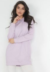 Fioletowa Długa Bluza Dresowa z Kapturem Korena. Fioletowe bluzy damskie Born2be, m, bez wzorów, z dresówki, z kapturem. Za 99.99 zł.
