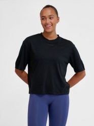 Koszulka damska Hummel Vanja Boxy. Czarne koszulki sportowe damskie Hummel, xs, bez wzorów, z bawełny, bez kołnierzyka, bez ramiączek, na fitness i siłownię. Za 172.50 zł.