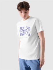 4F T-shirt regular z nadrukiem męski - biały XL. Białe koszulki sportowe męskie 4f, m, bez wzorów, z bawełny, klasyczne, bez kołnierzyka. W wyprzedaży za 39.99 zł.