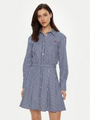Tommy Jeans Sukienka koszulowa DW0DW20470 Granatowy Regular Fit. Niebieskie sukienki damskie Tommy Jeans, s, bez wzorów, z bawełny, bez kołnierzyka, bez ramiączek, koszulowe. Za 289.99 zł.