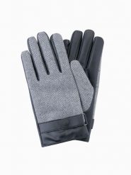 Eleganckie męskie rękawiczki z łączonych materiałów z wełną – szary melanż V1. Szare rękawiczki męskie Ombre Clothing, bez wzorów, z materiału, eleganckie. W wyprzedaży za 82.49 zł.