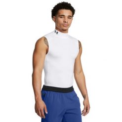 Koszulka treningowa męska Under Armour HG Armour Comp Mock SL. Białe koszulki sportowe męskie Under Armour, m, bez wzorów, z elastanu, bez kołnierzyka, bez ramiączek, na fitness i siłownię. Za 190.25 zł.