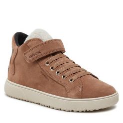 Sneakersy Geox. Brązowe półbuty dziewczęce Geox, bez wzorów, bez zapięcia. Za 249.99 zł.