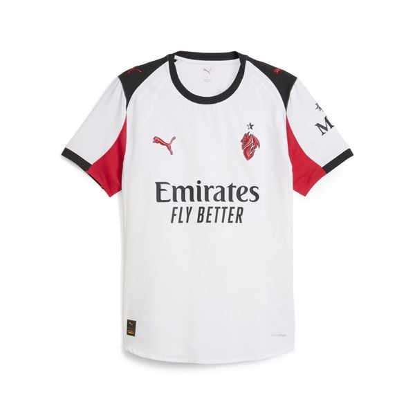 Męska koszulka wyjazdowa authentic AC Milan 25/26 PUMA White For All Time Red. Białe koszulki sportowe męskie Puma, m, bez wzorów, bez kołnierzyka, bez ramiączek, do piłki nożnej. Za 639.00 zł.
