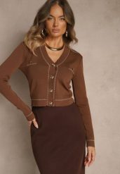 Brązowy Kardigan Xoc. Brązowe kardigany damskie Renee, bez wzorów, eleganckie, długie. Za 119.99 zł.