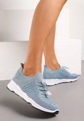 Jasnoniebieskie Buty Sportowe z Metaliczną Nitką i Gumką ze Stoperem Qiliara. Niebieskie obuwie sportowe damskie Born2be, bez wzorów. Za 64.99 zł.