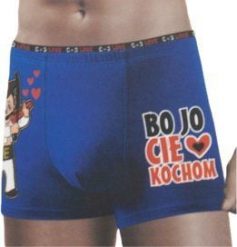 IMPACTO GIFTS bokserki męskie BO JO CIE KOCHOM - mi rozmiarów i kolorów. Bokserki męskie IMPACTO GIFTS, m, bez wzorów. Za 37.62 zł.