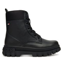 Trapery Tommy Hilfiger. Czarne buty zimowe chłopięce Tommy Hilfiger, bez wzorów, bez zapięcia. Za 349.99 zł.
