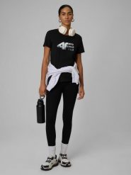 Legginsy fitness dzianinowe damskie. Czarne legginsy damskie 4f, l, bez wzorów, z bawełny. Za 99.99 zł.