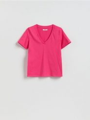 T-shirt regular z dekoltem V - jasnofioletowy. Fioletowe t-shirty damskie Reserved, l, bez wzorów, z bawełny, bez kołnierzyka. Za 35.99 zł.