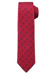 Czerwony Elegancki Męski Krawat -ALTIES- w Granatowy Wzór Paisley. Czerwone krawaty i muchy Alties, bez wzorów, z tkaniny, eleganckie. Za 49.00 zł.