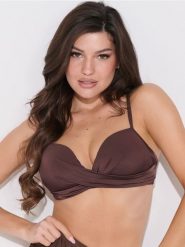 Góra od bikini z fiszbinami - brązowy. Brązowe bikini damskie Sinsay, l, bez wzorów. Za 29.99 zł.