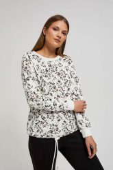Bluza z wiązaniem w pasie i nadrukiem. Bluzy damskie MOODO, xs, bez wzorów, z bawełny, bez kaptura. W wyprzedaży za 49.99 zł.