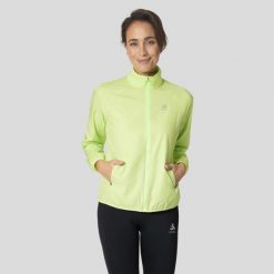 Kurtka techniczna damska ODLO Essential Light Jacket. Żółte kurtki sportowe damskie Odlo, l, bez wzorów, z materiału, bez kaptura, do biegania. Za 345.21 zł.
